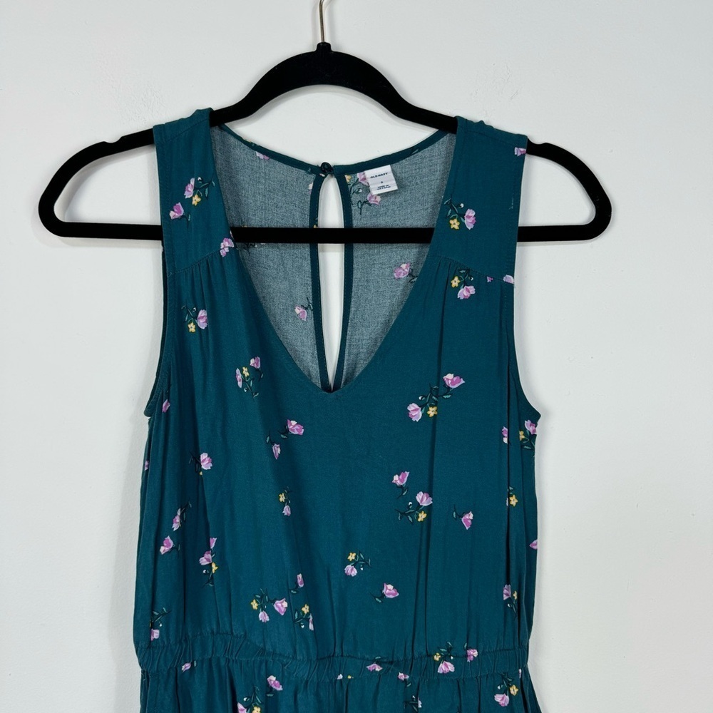 Old Navy Teal Green Floral Jumpsuit Open Back Casual - Picture 3 of 7